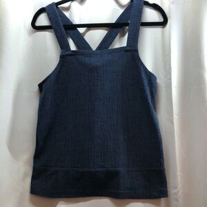 Madewell Apron Button Strap Tank Top Size M Navy Blue Cross Back Textured